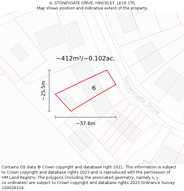 6, STONEYGATE DRIVE, HINCKLEY, LE10 1TD: Plot and title map