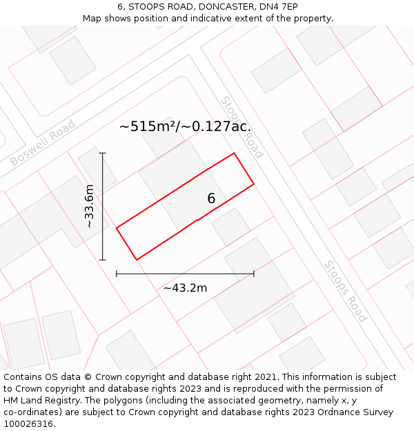 6, STOOPS ROAD, DONCASTER, DN4 7EP: Plot and title map