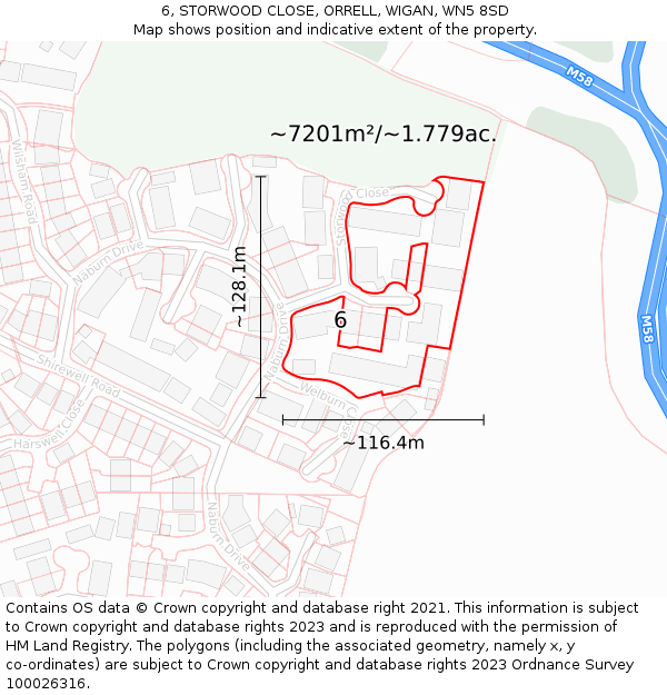 6, STORWOOD CLOSE, ORRELL, WIGAN, WN5 8SD: Plot and title map