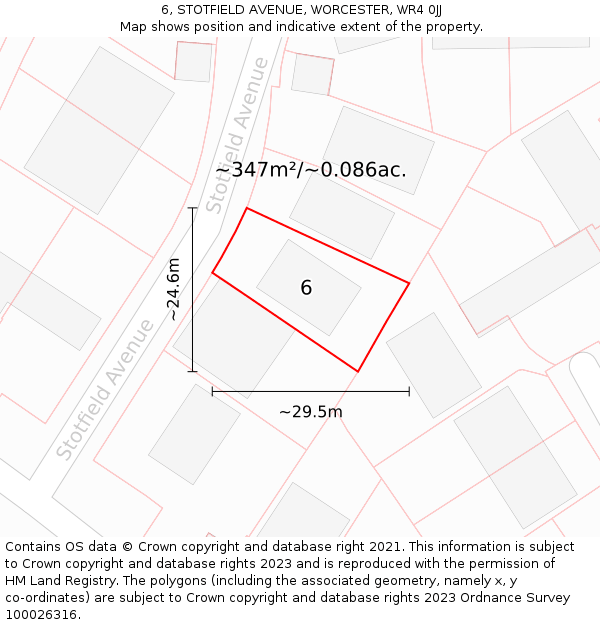 6, STOTFIELD AVENUE, WORCESTER, WR4 0JJ: Plot and title map