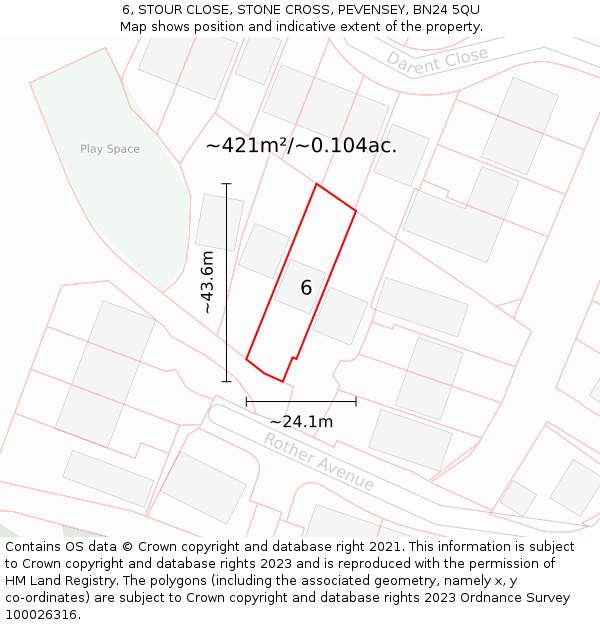 6, STOUR CLOSE, STONE CROSS, PEVENSEY, BN24 5QU: Plot and title map