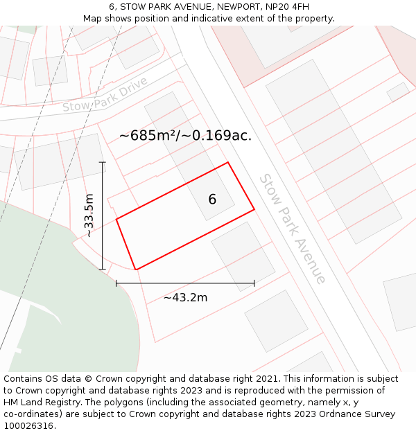 6, STOW PARK AVENUE, NEWPORT, NP20 4FH: Plot and title map