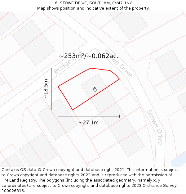 6, STOWE DRIVE, SOUTHAM, CV47 1NY: Plot and title map