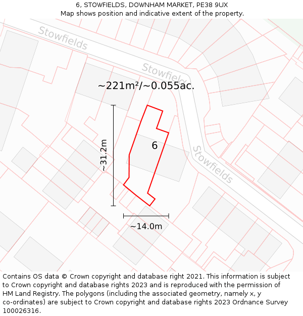 6, STOWFIELDS, DOWNHAM MARKET, PE38 9UX: Plot and title map