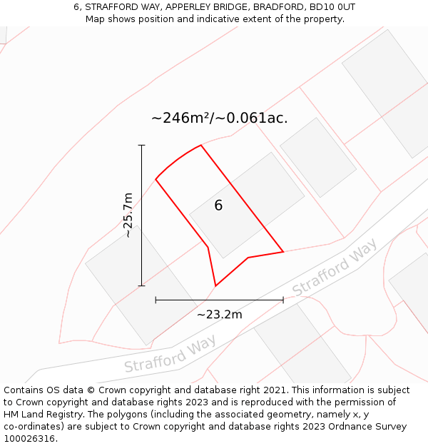 6, STRAFFORD WAY, APPERLEY BRIDGE, BRADFORD, BD10 0UT: Plot and title map