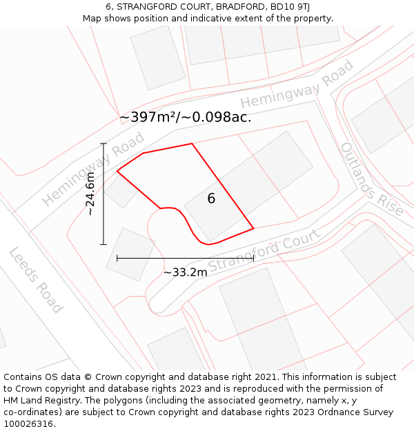 6, STRANGFORD COURT, BRADFORD, BD10 9TJ: Plot and title map