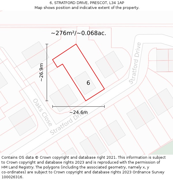 6, STRATFORD DRIVE, PRESCOT, L34 1AP: Plot and title map