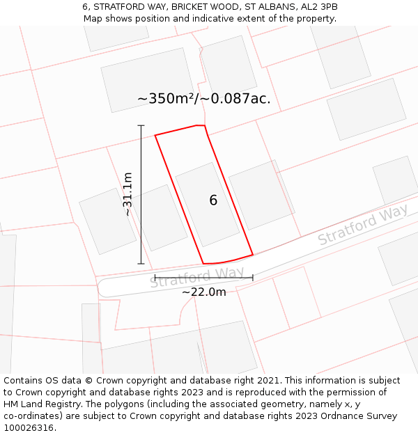 6, STRATFORD WAY, BRICKET WOOD, ST ALBANS, AL2 3PB: Plot and title map