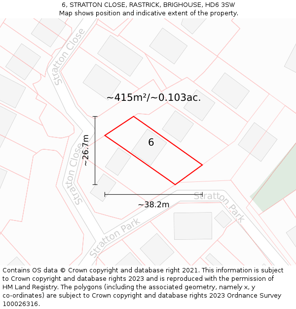 6, STRATTON CLOSE, RASTRICK, BRIGHOUSE, HD6 3SW: Plot and title map