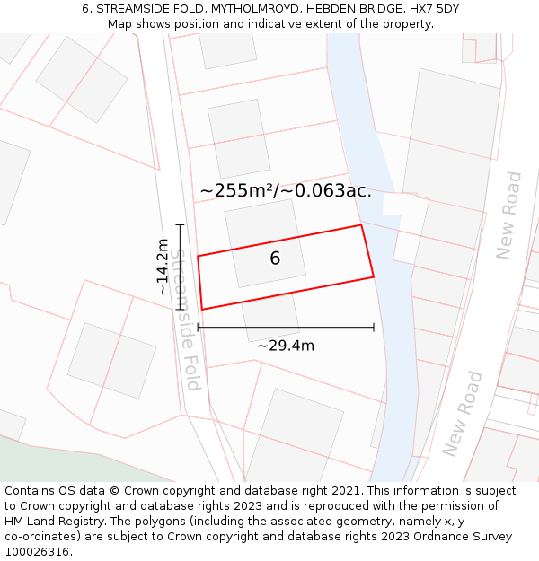 6, STREAMSIDE FOLD, MYTHOLMROYD, HEBDEN BRIDGE, HX7 5DY: Plot and title map