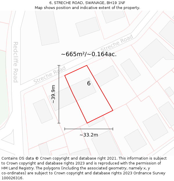 6, STRECHE ROAD, SWANAGE, BH19 1NF: Plot and title map