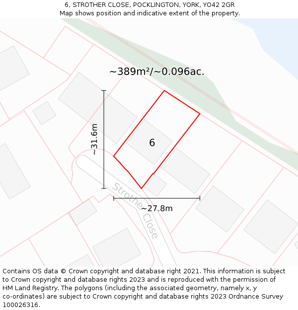 6, STROTHER CLOSE, POCKLINGTON, YORK, YO42 2GR: Plot and title map