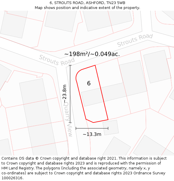 6, STROUTS ROAD, ASHFORD, TN23 5WB: Plot and title map