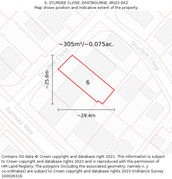 6, STURDEE CLOSE, EASTBOURNE, BN23 6AZ: Plot and title map