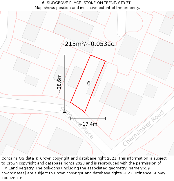 6, SUDGROVE PLACE, STOKE-ON-TRENT, ST3 7TL: Plot and title map