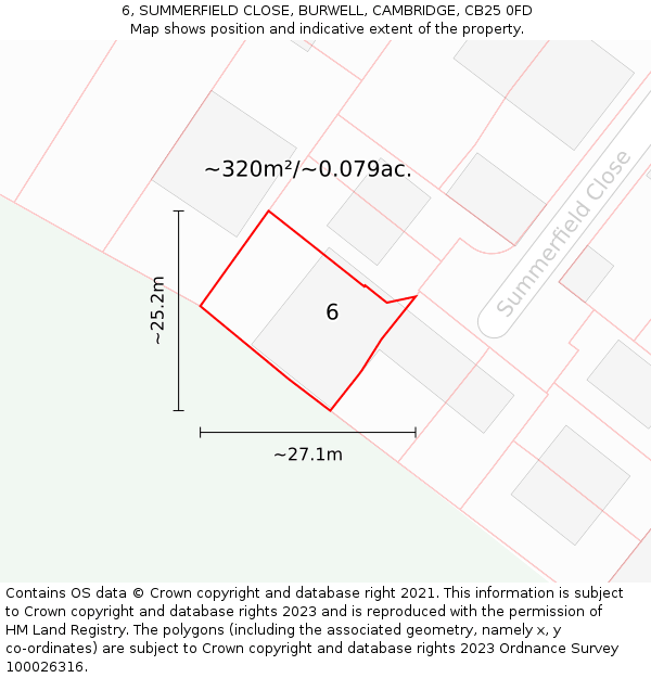 6, SUMMERFIELD CLOSE, BURWELL, CAMBRIDGE, CB25 0FD: Plot and title map