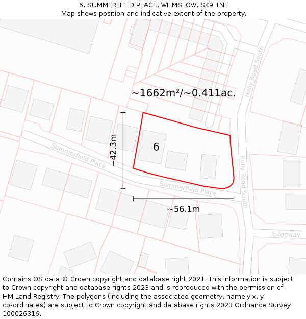 6, SUMMERFIELD PLACE, WILMSLOW, SK9 1NE: Plot and title map