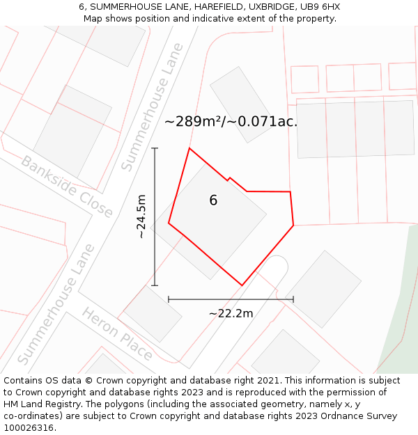 6, SUMMERHOUSE LANE, HAREFIELD, UXBRIDGE, UB9 6HX: Plot and title map