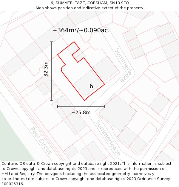 6, SUMMERLEAZE, CORSHAM, SN13 9EQ: Plot and title map