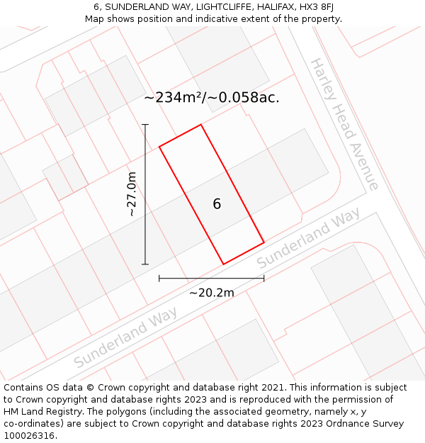 6, SUNDERLAND WAY, LIGHTCLIFFE, HALIFAX, HX3 8FJ: Plot and title map