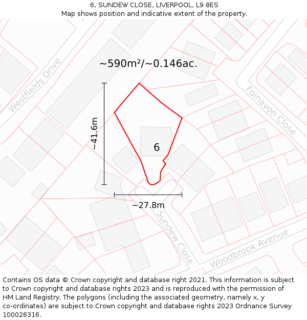 6, SUNDEW CLOSE, LIVERPOOL, L9 8ES: Plot and title map