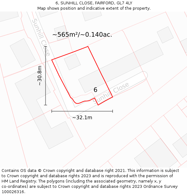 6, SUNHILL CLOSE, FAIRFORD, GL7 4LY: Plot and title map