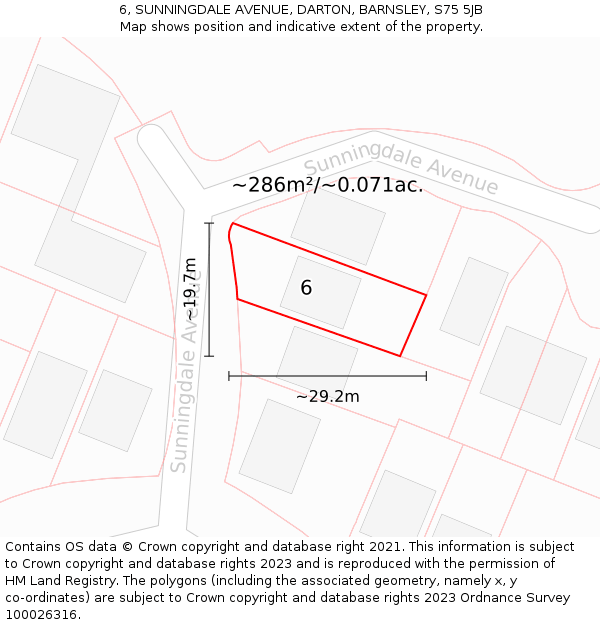 6, SUNNINGDALE AVENUE, DARTON, BARNSLEY, S75 5JB: Plot and title map