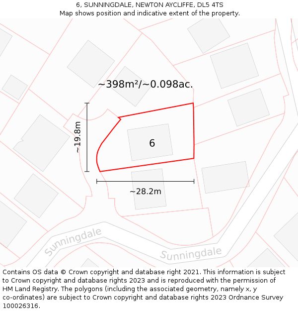 6, SUNNINGDALE, NEWTON AYCLIFFE, DL5 4TS: Plot and title map