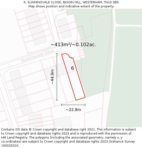 6, SUNNINGVALE CLOSE, BIGGIN HILL, WESTERHAM, TN16 3BS: Plot and title map