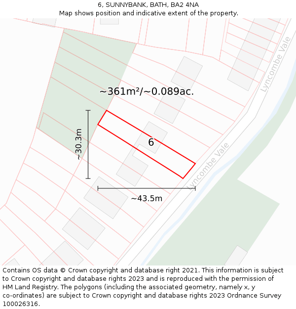 6, SUNNYBANK, BATH, BA2 4NA: Plot and title map