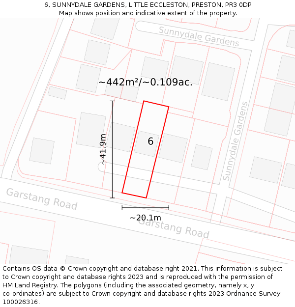 6, SUNNYDALE GARDENS, LITTLE ECCLESTON, PRESTON, PR3 0DP: Plot and title map