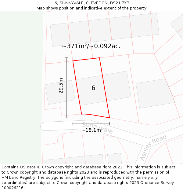 6, SUNNYVALE, CLEVEDON, BS21 7XB: Plot and title map