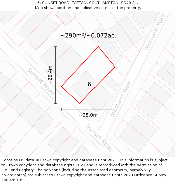 6, SUNSET ROAD, TOTTON, SOUTHAMPTON, SO40 3JU: Plot and title map