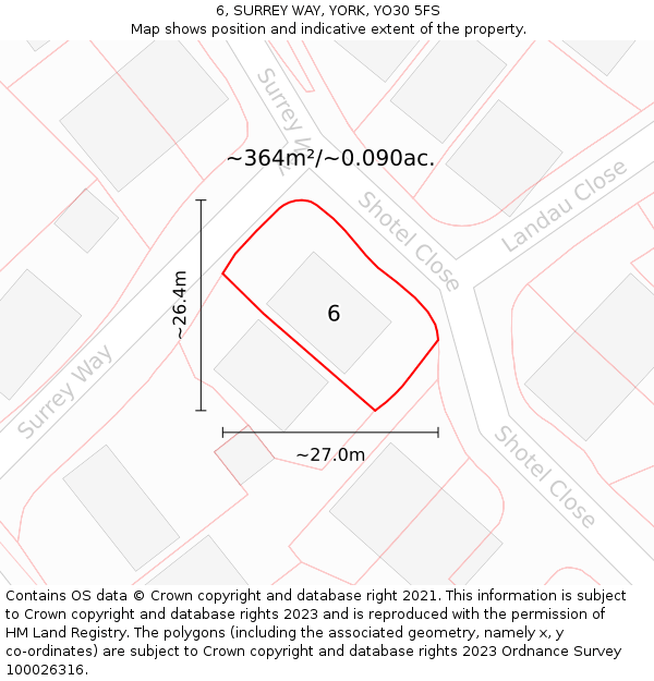 6, SURREY WAY, YORK, YO30 5FS: Plot and title map