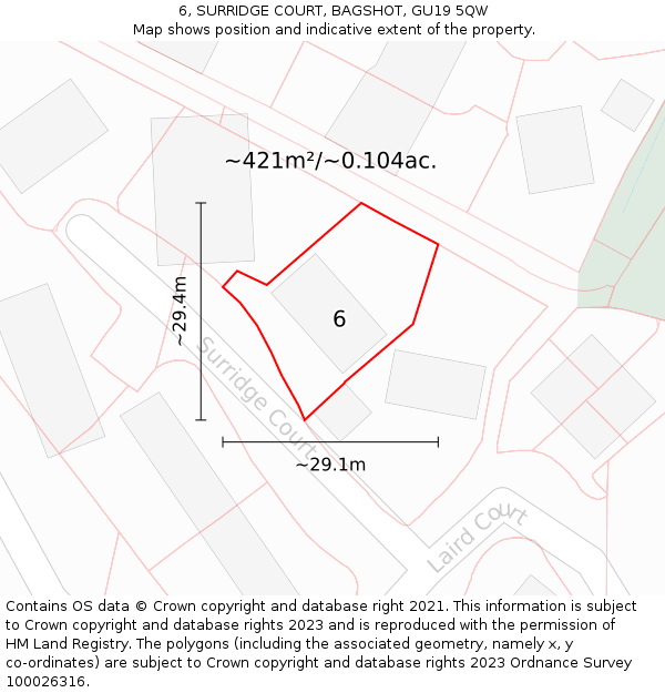 6, SURRIDGE COURT, BAGSHOT, GU19 5QW: Plot and title map