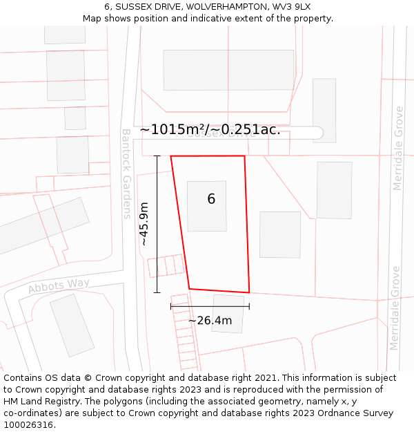 6, SUSSEX DRIVE, WOLVERHAMPTON, WV3 9LX: Plot and title map