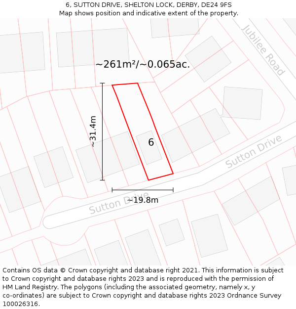 6, SUTTON DRIVE, SHELTON LOCK, DERBY, DE24 9FS: Plot and title map