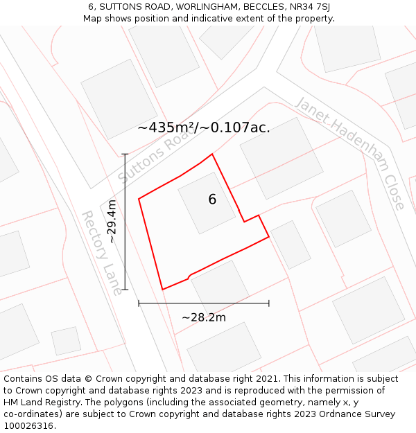6, SUTTONS ROAD, WORLINGHAM, BECCLES, NR34 7SJ: Plot and title map