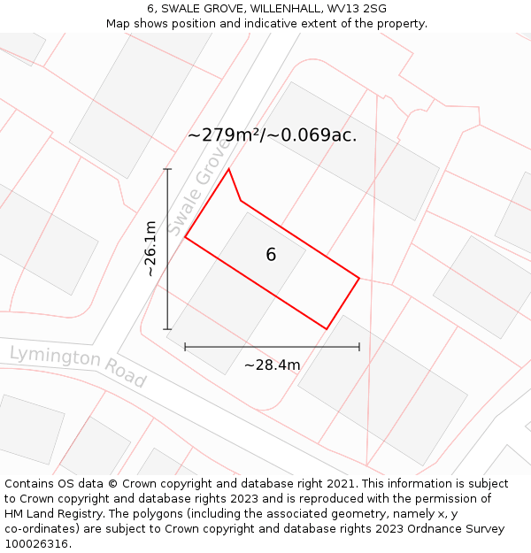 6, SWALE GROVE, WILLENHALL, WV13 2SG: Plot and title map