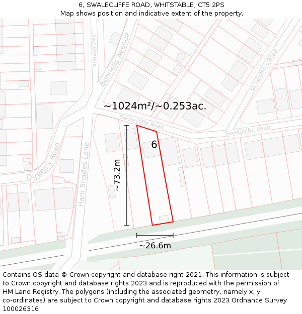 6, SWALECLIFFE ROAD, WHITSTABLE, CT5 2PS: Plot and title map
