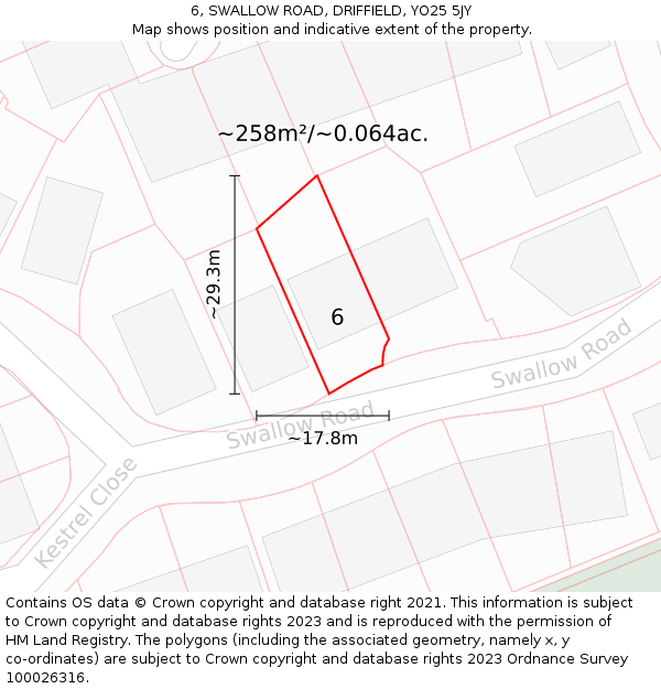 6, SWALLOW ROAD, DRIFFIELD, YO25 5JY: Plot and title map