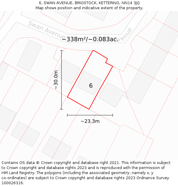 6, SWAN AVENUE, BRIGSTOCK, KETTERING, NN14 3JQ: Plot and title map