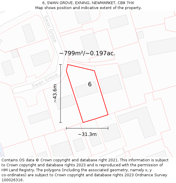 6, SWAN GROVE, EXNING, NEWMARKET, CB8 7HX: Plot and title map