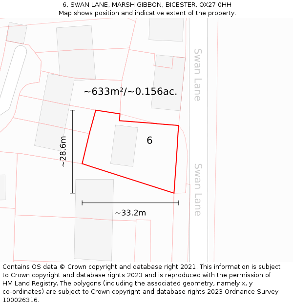 6, SWAN LANE, MARSH GIBBON, BICESTER, OX27 0HH: Plot and title map