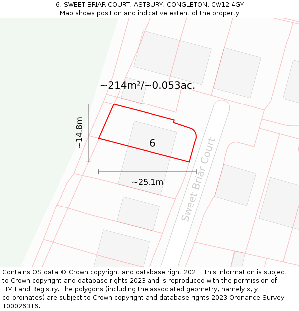 6, SWEET BRIAR COURT, ASTBURY, CONGLETON, CW12 4GY: Plot and title map