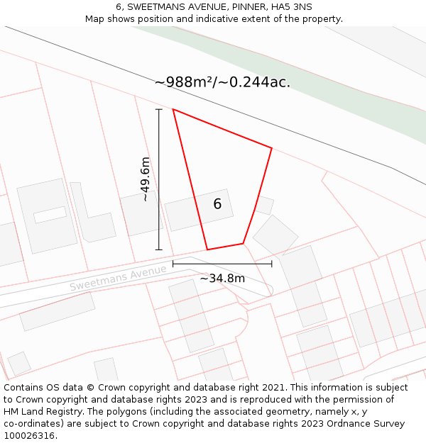 6, SWEETMANS AVENUE, PINNER, HA5 3NS: Plot and title map