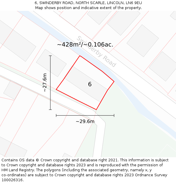 6, SWINDERBY ROAD, NORTH SCARLE, LINCOLN, LN6 9EU: Plot and title map