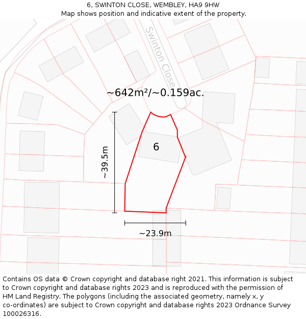 6, SWINTON CLOSE, WEMBLEY, HA9 9HW: Plot and title map