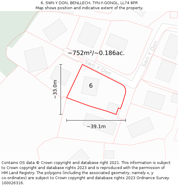 6, SWN Y DON, BENLLECH, TYN-Y-GONGL, LL74 8PR: Plot and title map