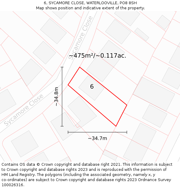 6, SYCAMORE CLOSE, WATERLOOVILLE, PO8 8SH: Plot and title map